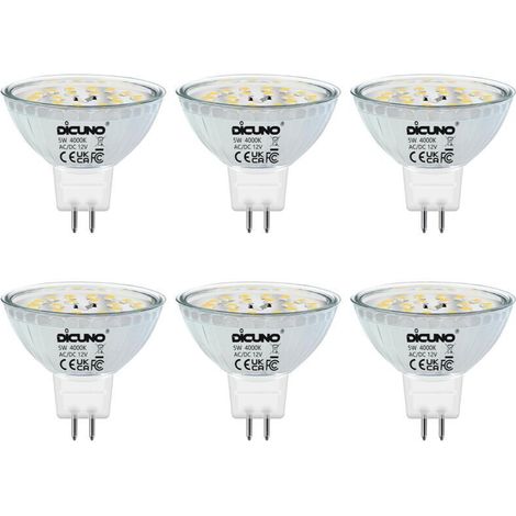 GU5.3 MR16 5W LED Bulb, Neutral White 4000K, Non-Dimmable, 12V GU5.3 LED Spot Bulbs, 50W Halogen Equivalent, 500LM, 120° Beam Angle, Pack of 6 [Energy Class F] (1/5)