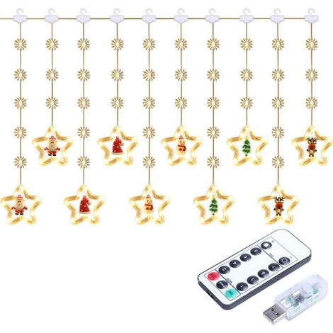 Guirlande lumineuse de Noël, 50 LED, 3 m, étanche, USB, 8 modes d'éclairage, idéale pour décorer fenêtres, fêtes, terrasses, patios et jardins (motif étoile à cinq branches + USB) (1/5)
