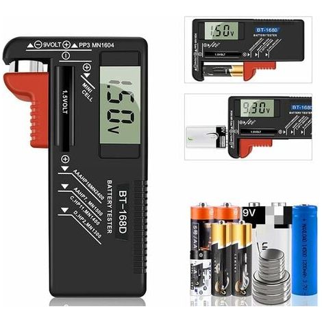 Tester digitale per batterie Aiperq, tester universale per batterie, tester per batterie, per batterie AA, AAA, C, D, PP3, 9 V, 1,5 V, a bottone - Funziona senza batteria (1/4)