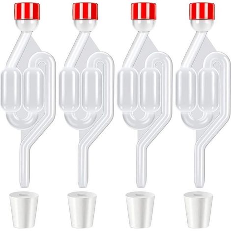4 Pièces Barboteur Fermentation, Plastique Barboteurs Transparent avec Bouchon + 4 Bouchons en Silicone Perforés (Ouverture 8mm), Soupape Échappement de Fermentation pour Brassage de Bière Vin Cidre (1/5)