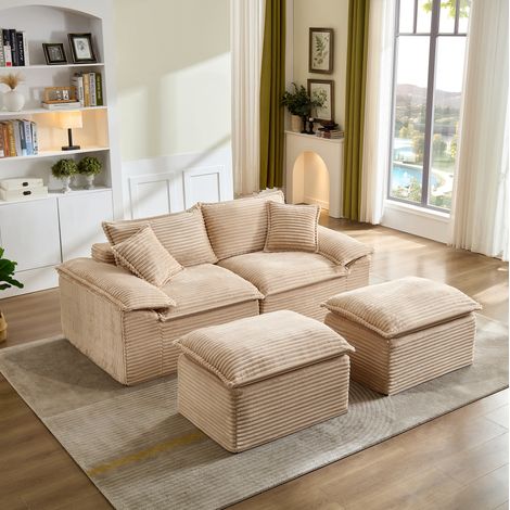 Canapé 2 places 206x98x88 cm beige avec repose-pieds, tissu, petit espace MEUBLIV (1/5)