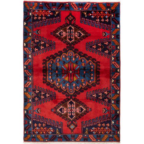 Tapis d'orient 111 x 165 cm, oriental, rouge, bleu et rose, laine naturelle, noué à la main, artisan Iran (1/5)