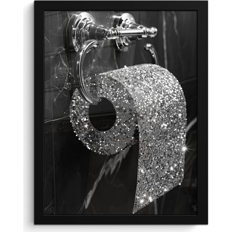 AFFICHE ENCADRÉE WC - Papier hygiénique - Noir et blanc - Paillettes Décoration Murale 30x40 (1/5)