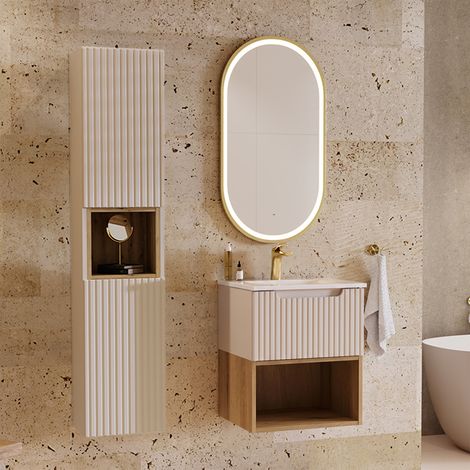 Mueble bajo lavabo de 50 cm con lavabo encastrado y mueble alto Riva Cashmere y Wood (1/4)