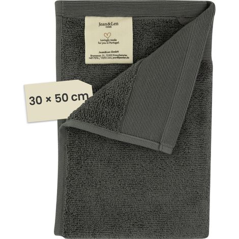 Serviette pour invités en coton biologique 100%, couleur romarin, avec crochet, étiquette en cuir vegan, serviettes pour invités 30 x 50 cm (1/5)