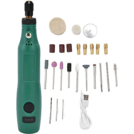 Mini Perceuse Outils Rotatifs Multifonction 3 Vitesses 5000-15000rpm LED Perceuse Électrique sans Fil USB Rechargeable pour DIY, Polissage, Coupe A (1/4)