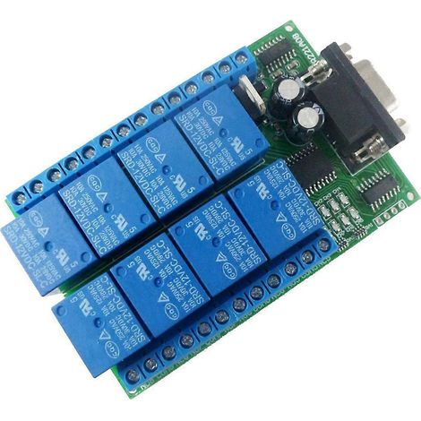 Carte relais 12 V CC 8 canaux RS232, port USB, UART et interface DB9 pour commande à distance (PLC, domotique, porte de garage, alarme de voiture, moteur agricole). (1/5)