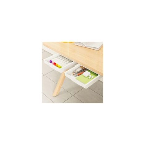 2pcs Tiroirs sous Bureau Auto-Adhésifs, Organiseur de Bureau Cachée Organiseur de Tiroirs Blanc - 22×15.5×3cm (1/5)