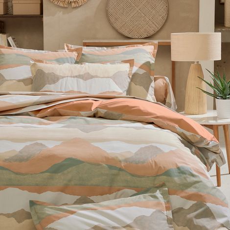 Taie de traversin percale de coton paysage abstrait Beige 86x240 cm