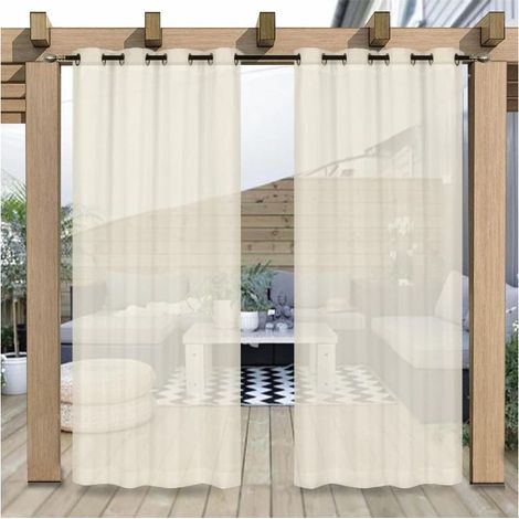 Rideaux de terrasse extérieurs, rideaux transparents imperméables avec œillets pour décoration de jardin de terrasse, lot de 2, beige, 132x243 cm (1/5)