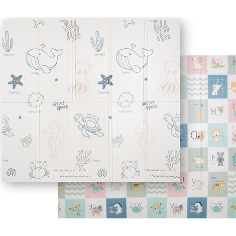 Alfombra de juegos infantil KiddyMoon de doble cara, alfombra de gateo de espuma para niños, diseño apto para niños, parque infantil, cómoda, perfecta para interiores y exteriores, 180 x 200 x 1,5 cm, (1/2)