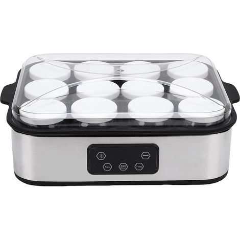 Yaourtière électrique avec 12 Pots en Verre, Contrôle Automatique de la Température, Minuteur 0-48 H, Design en Acier Inoxydable pour Yaourts Maison, Probiotiques et Régimes (Prise UE 220V) (1/5)