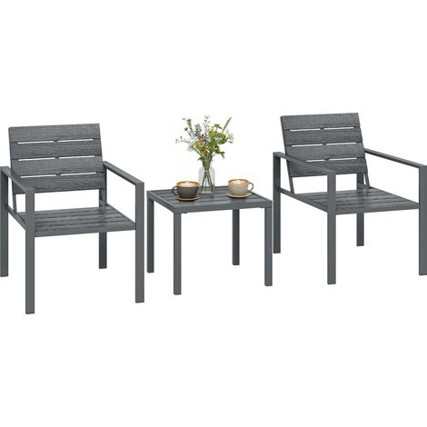 Beyamis 3-teiliges Garten-Set mit 2 Gartenstühlen und Couchtisch, aus HDPE und Metall, Dunkelgrau