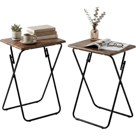 FurnitureR Set von 2 Multipurpose Klapptisch, Sofa Laptop Schreibtisch, Industriedesign, MDF und Metallrahmen, für kompakte Wohnräume, tragbar und einfach zu lagern, Braun (1/5)