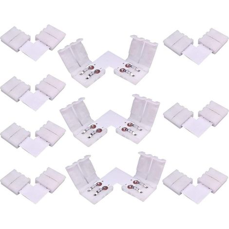 10 Stück 2-poliger LED-Streifen-Stecker, L-förmiger LED-Streifen-Eckverbinder, rechtwinkliger Schnellverbinder für 10 mm breite einfarbige SMD 5050 5630 LED-Streifen, freies Löten [Energieklasse A++]