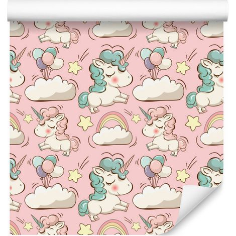 Carta da parati con unicorni, nuvole e stelle per soggiorno e camera da letto, 50x1000 cm (1/5)