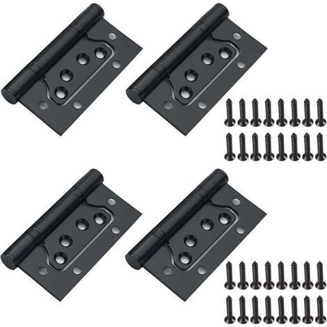 Lot de 4 charnières en acier inoxydable noir avec vis, charnières pliantes pour portes, meubles et armoires en bois, 100 mm x 50 mm (1/5)