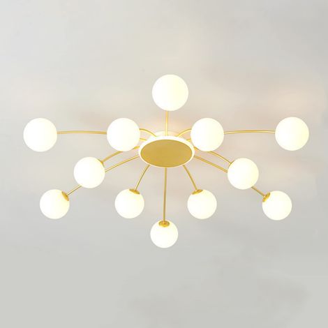 Lustre Sputnik Doré 12 Lumières, Lustre Boule Verre Semi-Encastré (1/5)