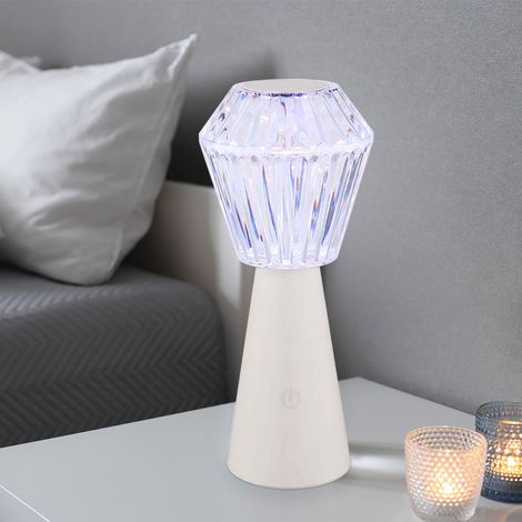 Tischlampe Beistellleuchte Dekoleuchte RGB LED Kristall klar USB Touch Akku weiß