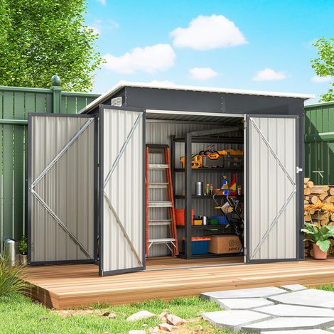 Abri de jardin métal 2.68 m² – Panneaux d'acier galvanisé anti-corrosion – Dimensions 234X132X185 cm – Verrouillable – Système de ventilation intégré – À trois portes – Pour stockage sécurisé (1/5)
