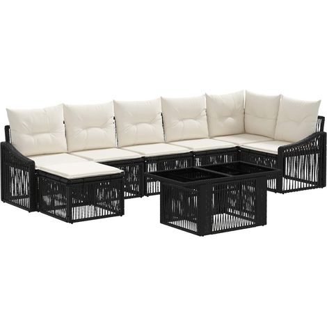 Set Divano da Giardino 8 pz Nero e Bianco Crema polyrattan vidaXL (1/5)