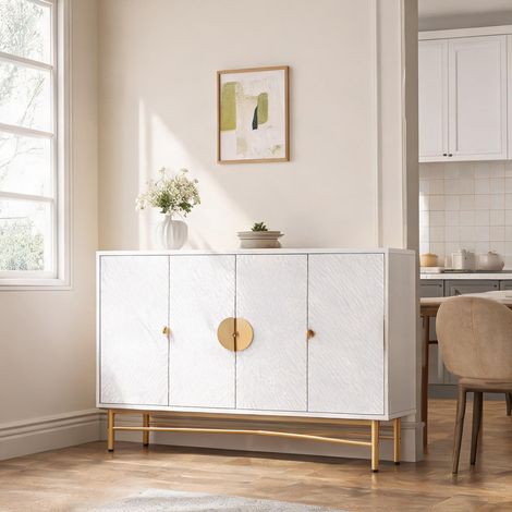 Buffet 4 portes blanc laqué brillant 160 cm 160 x 40 x 82 cm (1/5)