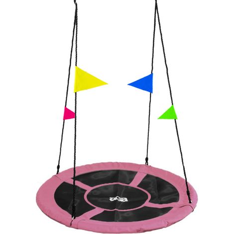 Aga Nestschaukel 120 cm bis zum 2 Kinder,höheverstellbare Kinderschaukel Outdoor,Nestschaukel Outdoor 150 Kg belastbar, Rosa mit Fahnen
