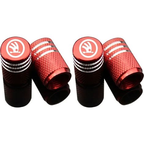 (Rouge) 4 bouchons de valve de pneu en aluminium pour voiture, compatibles avec Rapid Octavia, Kodiaq, Karoq, Octavia Citigo, Fabia et Superb (1/5)
