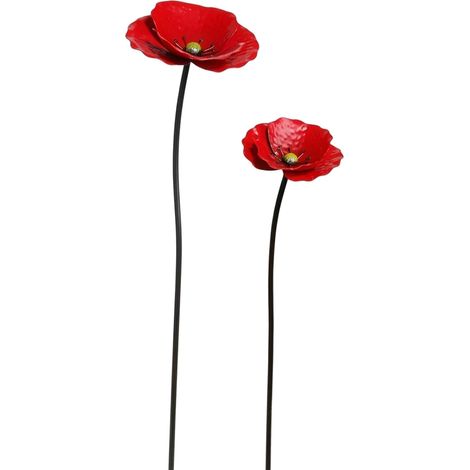 Paquete de 2 estacas de Metal para jardín de flores, decoración exterior de color rojo brillante con fácil instalación para decoración de plantas de Parterre, Patio (1/5)