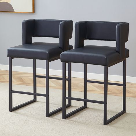 Lot de 2 tabourets de bar scandinaves carrés noirs, pieds en métal, légers et confortables.
