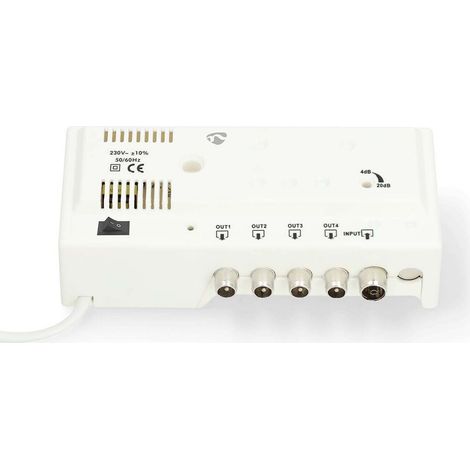 Nedis CATV-Verstärker / Verstärkung dBi (bei Antennenkabel): 20 dB / 47 - 694 MHz / Anzahl der Ausgänge: 4 / Verstärkungsregelung / Weiss