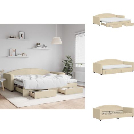 Lit de jour avec gigogne et tiroirs crème 90x200 cm tissu - Canapé Lit - Lit Gigogne - Meuble Multifonctionnel - Lit D'appoint - Rangements Intégrés (1/5)