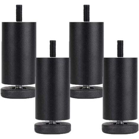 Lot de 4 pieds de meubles réglables en alliage d'aluminium, pieds de meubles ronds en métal, pour table, canapé, lit, noir (10 cm) (1/5)