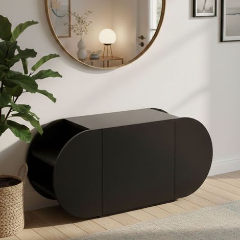 Scarpiera Sequoia, Mobile Portascarpe 10 Paia, 2 Ripiani, 2 Ante, 110x41x50h cm Nero (1/5)