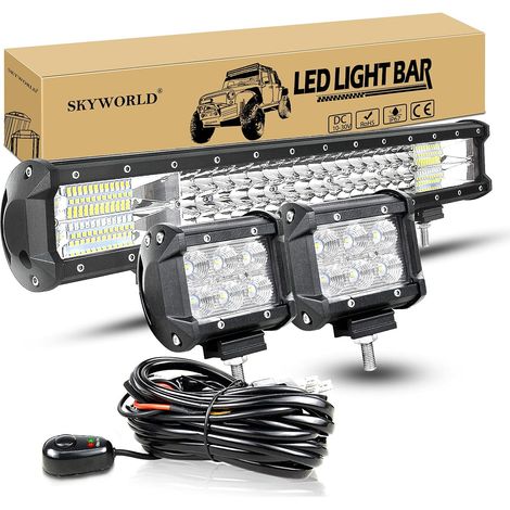 50cm 288W Kit Barre Led 4x4 et 10cm 18W Flood Feux Antibrouillard 7D Triple Rangée Rampe a Led avec 12V Câblage Kit et 2 x Feux de Travail pour Hors Route Voiture Véhicule Camion SUV ATV Quad (1/5)