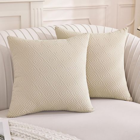 JSSEVN - Set of 2 Decorative Cushion Covers 50x50, Super Soft Polyester Cushion Covers with Hidden Zipper, for Home, Light Beige (1/5)