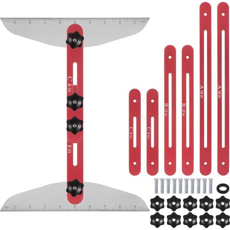 Outil de mesure d'escalier - 22,4 cm - Longueur réglable - Appareil pour marches d'escalier - Convient pour les escaliers, les tubes montants et les cloisons de séparation - Rouge (1/5)
