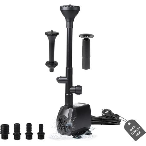 Pompe Bassin Exterieur Pompe à Fontaine 2500L/H Pompe à Eau Pomp Ruisseau 45W Aquarium Pompa Submersible Pomp Fontaine Exterieur Pomp de Filtration avec 4 Buses, 5M Câble, 3 Styles de Fontaines (1/5)