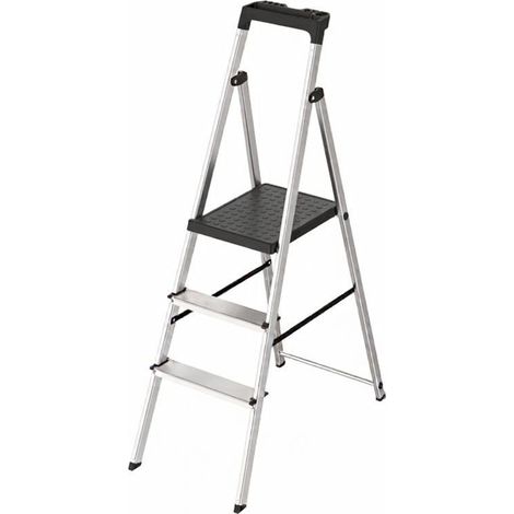 Escalera Aluminio 3 Pedaños Uso Domestico Certificada En 131 Con Bandeja Para Herramientas.