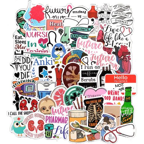 Adesivi per personale medico, etichette impermeabili, graffiti, giocattoli, computer portatili, biciclette, chitarre, skateboard, bambini, fai da te, 50 pezzi/confezione (1/5)