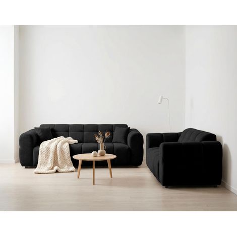 Ray - ensemble de canapés droits 2+3 places tissu texturé - noir