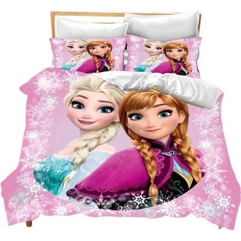 Parure de lit enfant 3D La Reine des Neiges, tailles King et Twin, microfibre, lavable en machine, 230 x 230 cm (1/2)
