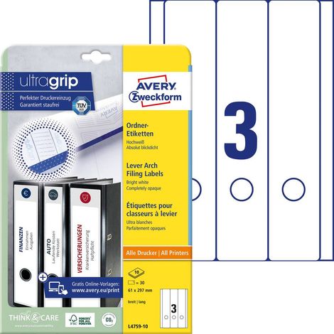 Avery-Zweckform Etiquette pour classeur L4759-10 61 x 297 mm papier blanc fixation permanente 30 pc(s) (1/4)