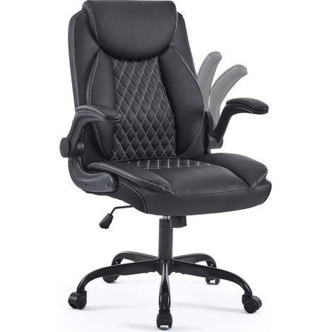Silla de oficina ergonómica de piel negra con reposabrazos abatibles y altura regulable MODENUIT (1/5)