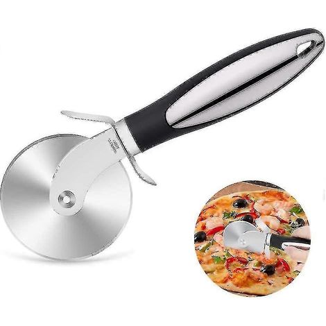 Pizzaschneider, Pizzaschneider, Pizzaschneider – Pizzaschneider mit Silikongriff und Edelstahlklingen mit Schutzhülle, schwarz (1/3)