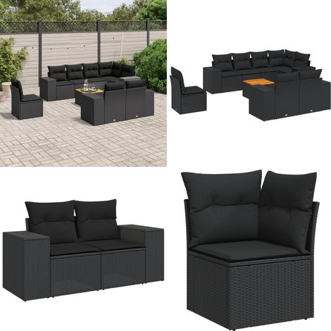 Salon de jardin 9 pcs avec coussins noir résine tressée - Ensemble Salon De Jardin - Meuble Extérieur - Mobilier De Jardin - Salon De Jardin Pliable - Set Salon De Jardin - Home & Living (1/5)