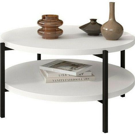 Mesa de centro Providence 177, Blanco + Negro, 43x0x0cm, Diámetro: 85, Aglomerado laminado, Redonda