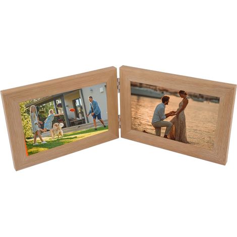 Cadre Photo Double, Cadre Photo Couleur du Bois 2 Photos, Cadre en Bois Collage Pliable 10x15cm pour Famille, Amis, Décoration Intérieure, Mariage (1/5)