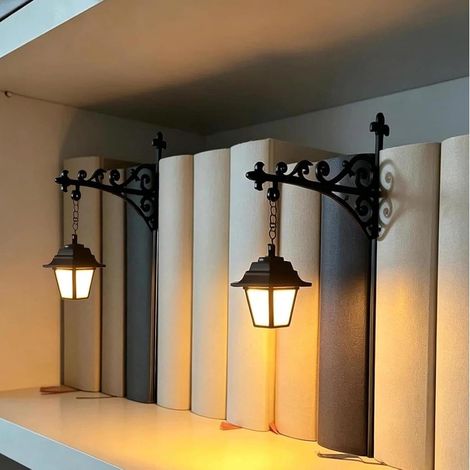 Set di 2 fermalibri in metallo con luce integrata - Lanterna da biblioteca - Mini lanterna da mensola - Lampada da lettura - Illuminazione decorativa per mensole - Porta libri (1/5)