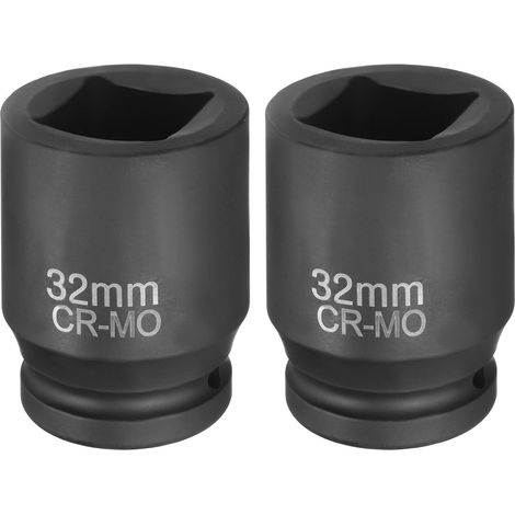 2Pcs Douille Carrée 4 Points 1" Drive 32mm Métrique Douille À Choc Carrée CR-MO Noirci Standard Manchon De Roue Outil Pneumatique Pour Auto Réparation Mécanique Usage Domestique (1/5)